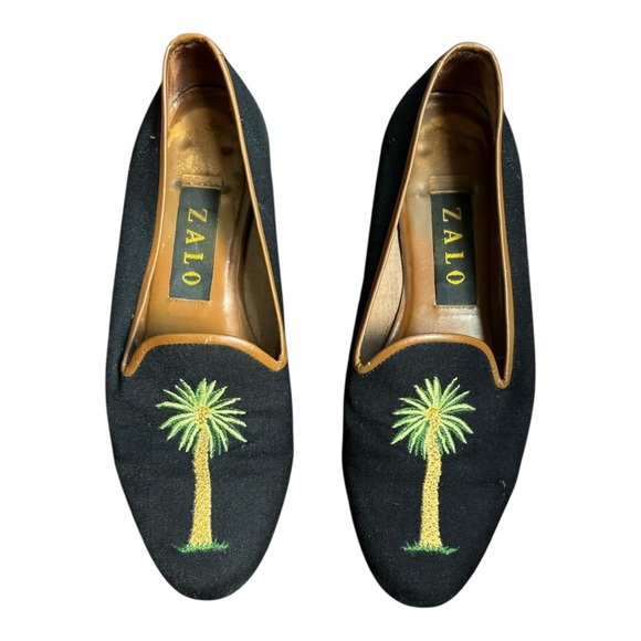 Zalo Black Palm Tree Slip On Almond Toe Embroidered Size 6.5 - Picture 5 of 12